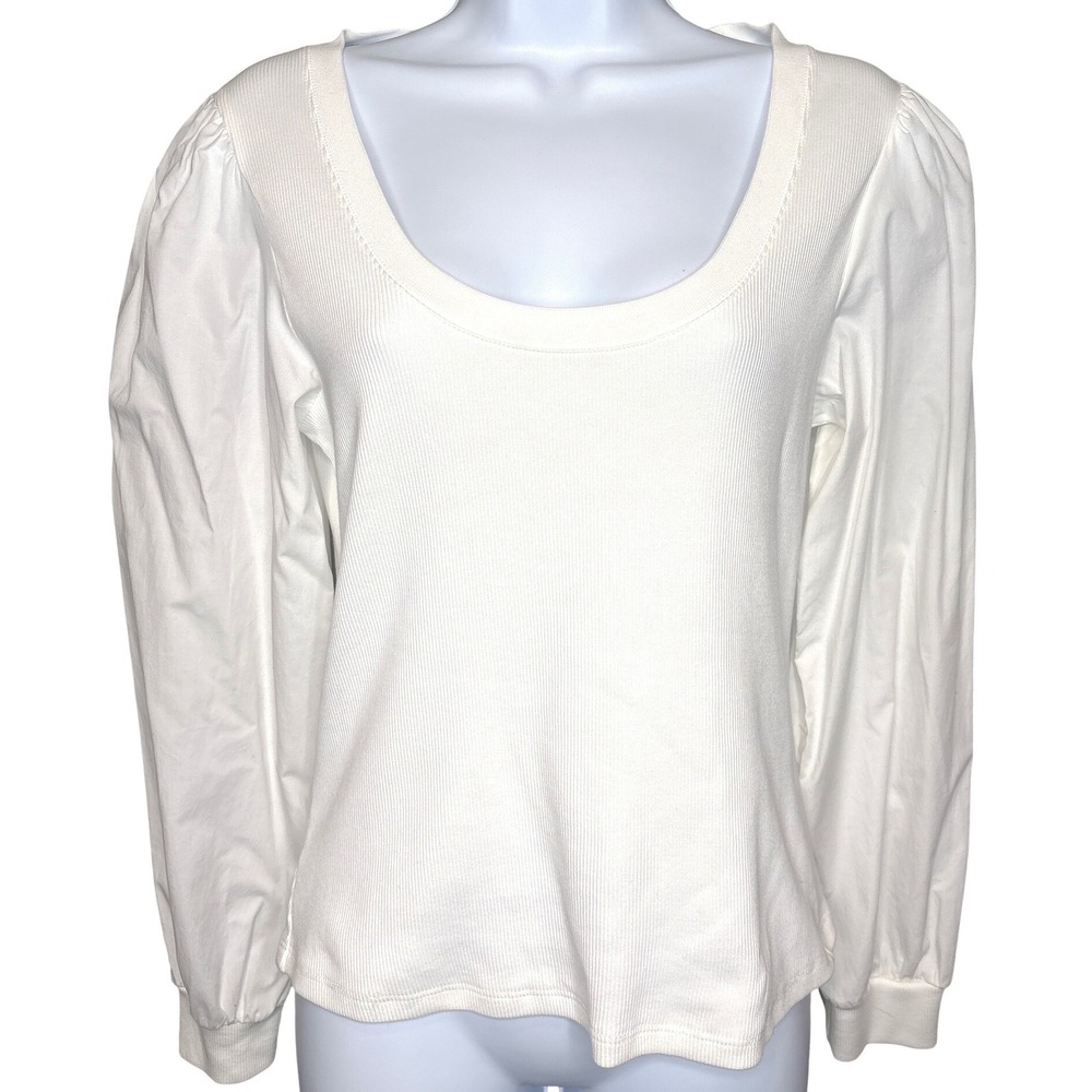 Veronica Beard Womens White‎ Romano Top Sm Casual Chic Ribbed Puff Sleeve Poplin